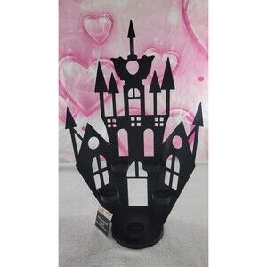NWT 19" Black Metal Haunted House Tealight Candle Holder 5-Count Halloween 2024